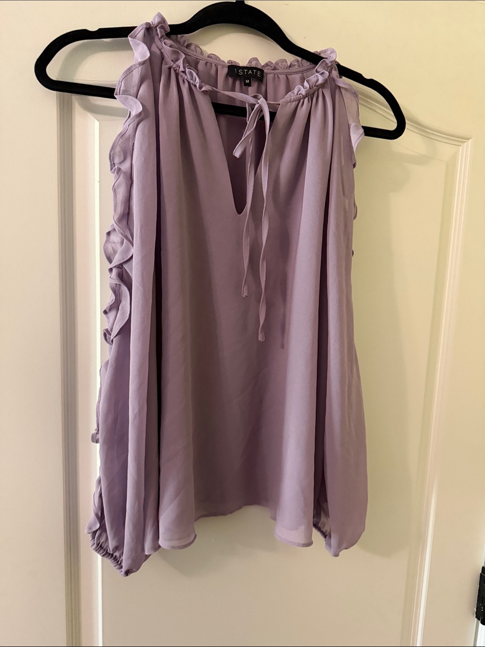 1.STATE Lilac Ruffle Tie-Neck Sleeveless Top